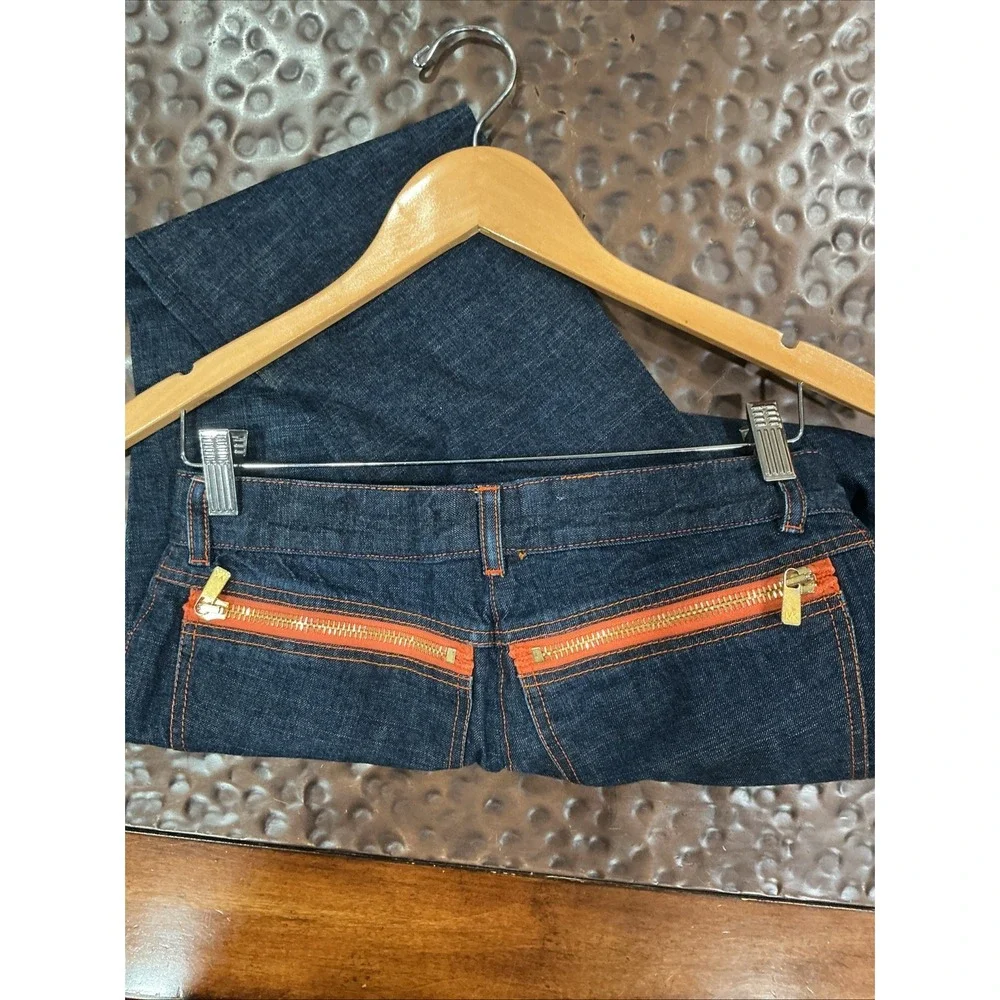 Michael Kors Collection Made In Italy Indigo Denim Jeans, Gold Ankle Zip, 6